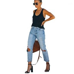 Women's Jeans Ripped For Women Straight Leg High Waist Dneim Pants Streetwear Office Lady Baggy Fashion Hole Ladies Trousers