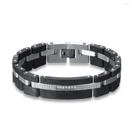 Link Bracelets 15.5MM Width Stainless Steel Combination Forged Carbon Fiber Bracelet For Men