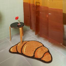 Carpets Tufting Croissant Bathmat Soft Rug Fluffy Bread Bathroom Mat Bedroom Carpet Floor Safety Pad Aesthetic Home Room Warm Decor 230511