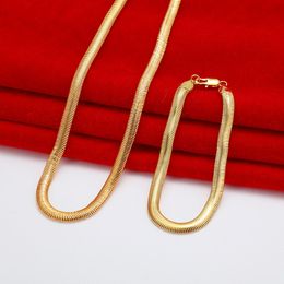 Does not fade 925 sterling silver plated 18K gold Fine 6MM snake bone Necklaces bracelets for Men Women Fashion Jewellery set gift