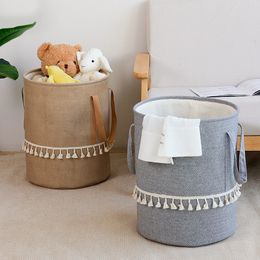 Storage Baskets Foldable Braided Jute Cloth Laundry Cotton Linen Dirty Cothes Kids Toys Sundries Organizer for Home 230510