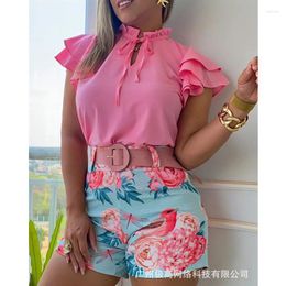 Women's Tracksuits Women Casual Short Sleeve Shirt Top Shorts Clothing Suit Tracksuit Streetwear Elegant Floral Print Two Piece Set Outfits