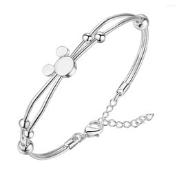 Bangle Wholesale Silver Jewellery Top Quality 925 Cute Mouse Charm Bracelets & Bangles For Women Party Accessories