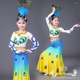 Stage Wear Children Tibetan Dance Costumes Water Sleeves Minority Girls Clothes