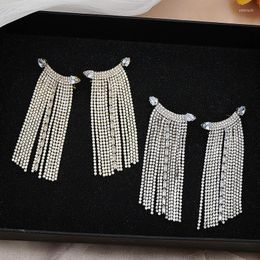 Dangle Earrings Trendy Silver Colour Long Tassel Rhinestone Drop For Women Crystal Wedding Party Jewellery Gifts