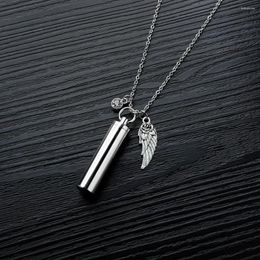 Pendant Necklaces Cylinder Secret Message Vial Cremation Ash Urn Necklace In Stainless Steel Stash Locket Wing And Crystal Dangle