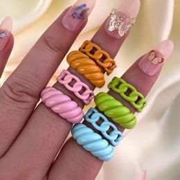 Cluster Rings Ins Croissant Resin Ring Cute Sweet Colorful Spray Paint Hollow Threaded For Women Girls Fashion Jewelry Gift