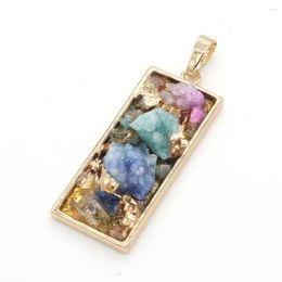 Pendant Necklaces Xinshangmie Rectangle Shape Natural Color Mixing Small Crushed Druse Stone Golden Plated Geode Women Charm Jewelry Gift