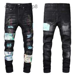 designer jeans Men's Jean Amirres Denim Mens Pants 815High Street Fashion Jeans Youth High Technology Hole Patch Coloured Thread Elastic Slim Fit W9HD