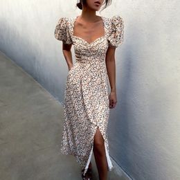 Plus size Dresses Floral Print Boho Beach Dress Ruffle Short Puff Sleeve A Line For Women Sundress Robe 230510