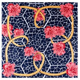 Scarves 130cm Square Scarf Design Flower Luxury Twill Silk Fashion Women Kerchief Shawl Echarpe Beach Towel Hijab