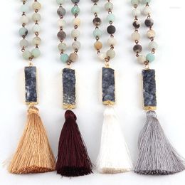 Pendant Necklaces Fashio Artisan Jewellery Frosted Amazonite Stone Rectangle Druzy And Tassel Punk For Women Lariat Necklace