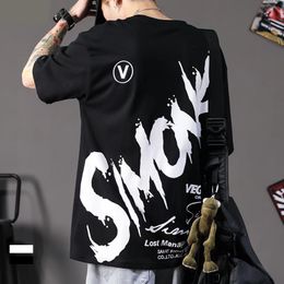 Mens TShirts Harajuku Fashion Graphic Tshirt Kpop Letter Print Casual Summer Short Sleeved Hiphop ONeck Black Shirts Tops Streetwear 230511