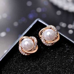 Stud Fashion Jewellery Simulated Pearl Rhinestone clip on Earrings Cute Earrings For Women Shiny Crystal Wedding Ear Clip Jewellery