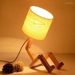 Table Lamps Modern Wood Robot For Living Room Bedside Bedroom Switch Led Desk Vintage Lights E27 110v 220v Decor