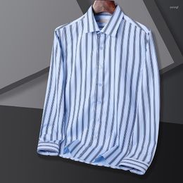 Men's Casual Shirts 2023 Men Fashion Striped Slim Fit Mens Long Sleeve Shirt Smart Turn-Down Collar Work For