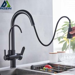 Kitchen Faucets Rozin Purification Black Pull Out Water Philtre Tap 3 Way Mixer torneira para cozinha de parede Crane 230510