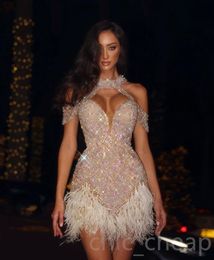 2023 May Aso Ebi Crystals Tärruna Ledighetsklänning Fjäderhölje Kort hemkomst Party Club Evening Prom Birthday Formal Tail Dresses ZJ01