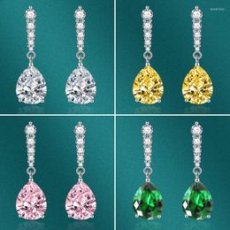 Dangle Earrings 2023 Luxury Pink Yellow Green Silver Color Pear For Women Anniversary Gift Jewelry Wholesale E8187