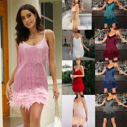 Sexy Skirt Sexy Women's Fringed Sequin Feather Stitching Latin Dance Dress Stage Costume Nightclub Dress Elegant Evening Party Club Dress 230511