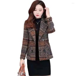 Women's Wool 2023 Mother Dress Foreign Style Slim Plaid Woollen Short Coat Female Trendy Ins Small Autumn Winter Button Jacket Women A587H