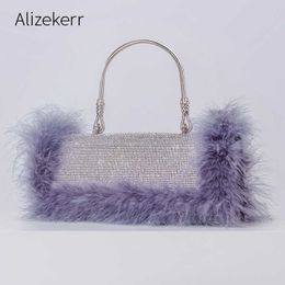 Shoulder Bags Glittering Crystal Feather Handbags for Women 2023 Designer Luxury Boutique Rhinestone Chain Box Crossobody Wedding Fashion 230426