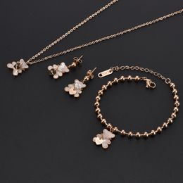 Necklace Bracelet Earring Set White Shell Cute Bear Peach Heart Titanium Steel Jewellery Stainless Steel Ladies Jewellery