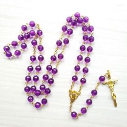 Pendant Necklaces Religious Blessing Chaplet Church Jewelry Baptism Gifts Purple Prayer Beads Chain Rosary Necklace Our Lady Medal Crucifix