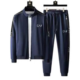 Men tracksuits classic designer sweater stand neck mens coat pant 2 piece set combination high quality casual man sportswear set versatile print jacket loose pant