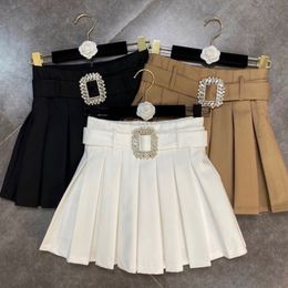 Skirts PREPOMP Spring Summer Arrival High Waist Buckle Belt Short Mini Pleated Skirt Women GE289 230511