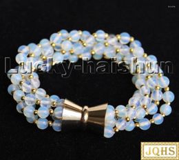 Strand Natural 8" 5row 6mm Round White Moonstone Beads Bracelet Magnet Clasp C190