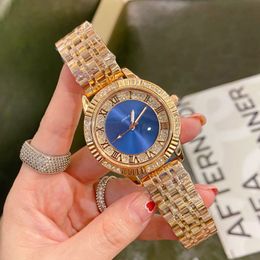 luxury women diamond watch Top brand designer fashion lady gold watches Stainless Steel band quartz wristwatches for womens Birthday Christmas Mother's Day Gift