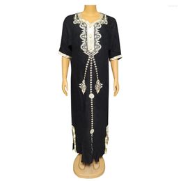 Ethnic Clothing Dashikiage Maxi Dresses For Women African Summer Half Sleeve Appliques Exquisite Beads Fashion Loose Slit Gown Holiday