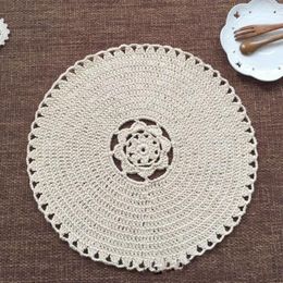 Table Mats 2PCS/LOT Round Doily Cotton Hand Made Crochet Cup Mat Beige Colour One 32CM And Another 20CM Place