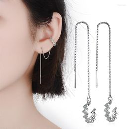 Backs Earrings Women's Elegant Clip Micro Crystal Paved Cuff Earring Chain Tassel Ear Line Charming Piercing Jewelry