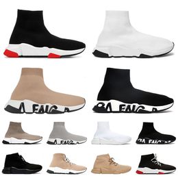 2023 Speed Trainers Men Women Socks Shoes Designer Black White Red Graffiti Sole Beige Grey Flat Sole Slip-One Shoe Sneakers Outdoor Jogging Size 36-45