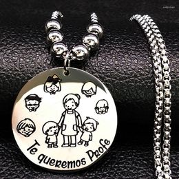 Chains Fashion Teacher Stainless Steel Necklace Women Silver Color Long Bead Necklaces & Pendants Jewelry Bisuteria Mujer N18463S08