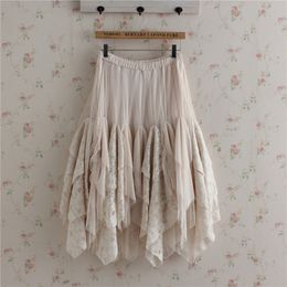 Skirts Spring Autumn Mori Girl Skirt Women Cute Sweet Loose Solid Bottoming Lace Cake Ruffle Lolita Kawaii Female Princess Skirt U143 230511