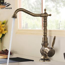 Kitchen Faucets Uythner Sink Retro Brass Antique Bronze Single Handle Basin Deck Mounted Cold Water Mix Tap 230510