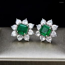 Stud Earrings 925 Sterling Silver With Square Not Natural Emerald Gemstone Ear Studs Ladies Fine Jewellery