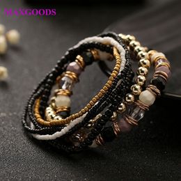 7 Pcs/Set Four Seasons Bohemian Multi-layer Beaded Jewellery and Women Elastic Bracelet New