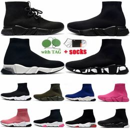 Ankle Sock Boots For Men Women Breathable Knit Summer Gym Casual Shoes Tripler Black White Grey Flat Cushioned Sole Walking Designer Bottes Slip On Lace Up Sneaker