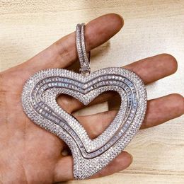 Pendant Necklaces Arrived 86mm Big Hollow Heart Paved Cz Stone Fit Tennis Chain Necklace For Women Men Punk Hip Hop Jewelry Drop Ship