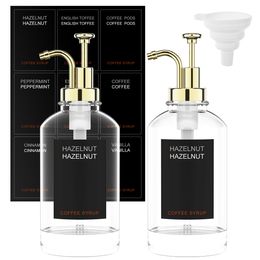 Liquid Soap Dispenser 2 Pcs Coffee Syrup Set with 18 Labels 16.9 oz 500 ml Container Minimalist Clear Glass Bottle 230510