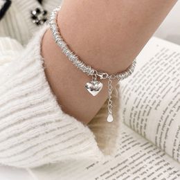 100% Solid 925 Sterling Silver Hiphop Thick Heart Iron for Women Men Vintage Handmade Hasp Bracelet Birthday Gift S-B451