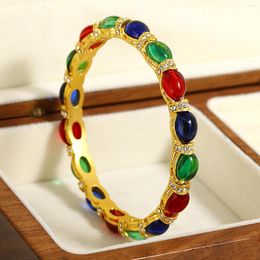 Bangle AENSOA Vintage Colourful Resin Stone Bangles Bracelets For Women Gold Colour Metal Rhinestone Charm Bracelet Party Jewellery 2023