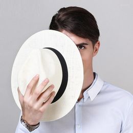 Berets Fashion Man Straw Sun Cap Adult Fedora Hat Travel Sunhat Sea Beach Jazz Sunshade Sunscreen Male Bucket B-8262