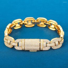 Link Bracelets H Shape High Quality 5A Zirconia Cuban Bracelet Chain Men's Trendy Cool Hip Hop Copper Bling Rock Jewelry 18mm Gift