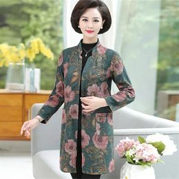 Women's Trench Coats Mother's Windbreaker Long Women's Clothing 2023 Autumn Middle-Aged Spring Temperament Coat Print Cardigan