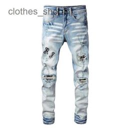 designer jeans Men's Jean Amirres Denim Mens Pants 2023 men's wear Korean version of high-street fashion youth hole patch micro elastic letter embroidered men 0BS1